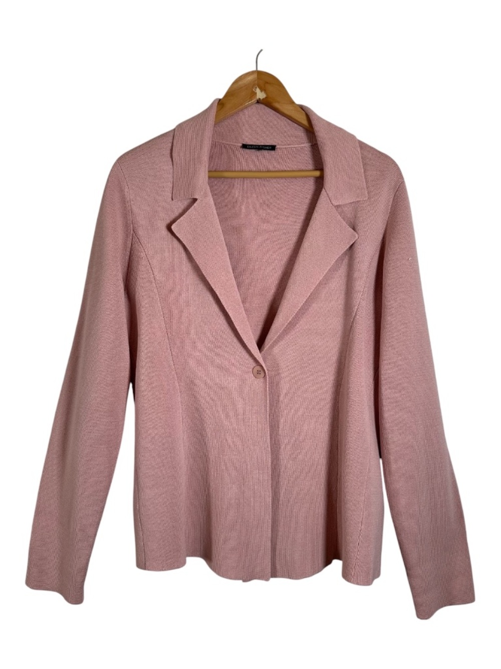 Eileen Fisher Silk Blend Interlock One-Button Shaped Jacket Cardigan Size L